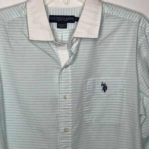 U.s. POLO ASSN Light Blue and White Striped, Button Down Dress Shirt, Size Large